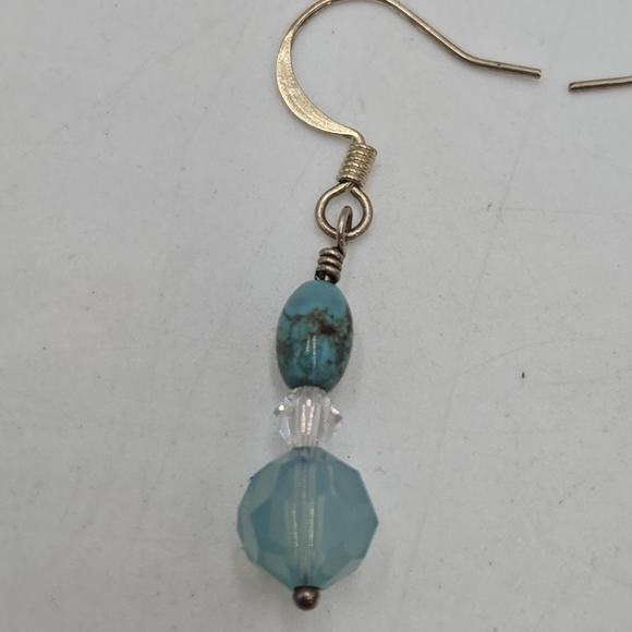 Blue Turquoise Bead Dangle Earrings And Light Blue Faceted Crystal Glass Hooks - Picture 2 of 3